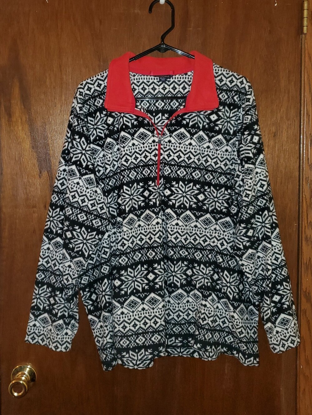 Lands End Black & White Fair Isle Half-Zip Fleece Pullover Sz 2x